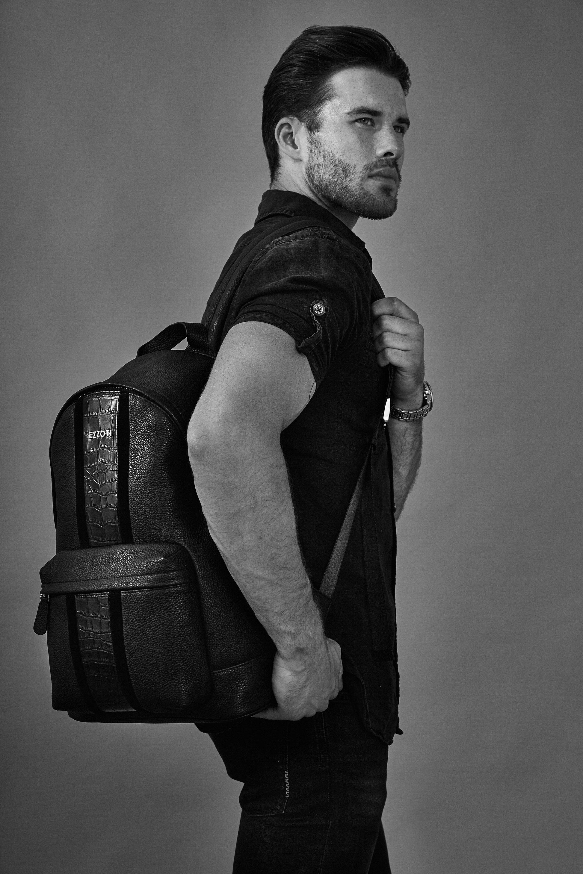 Enzo Soft Grain and Crocodile Embossed Leather Backpack - EZZOTI