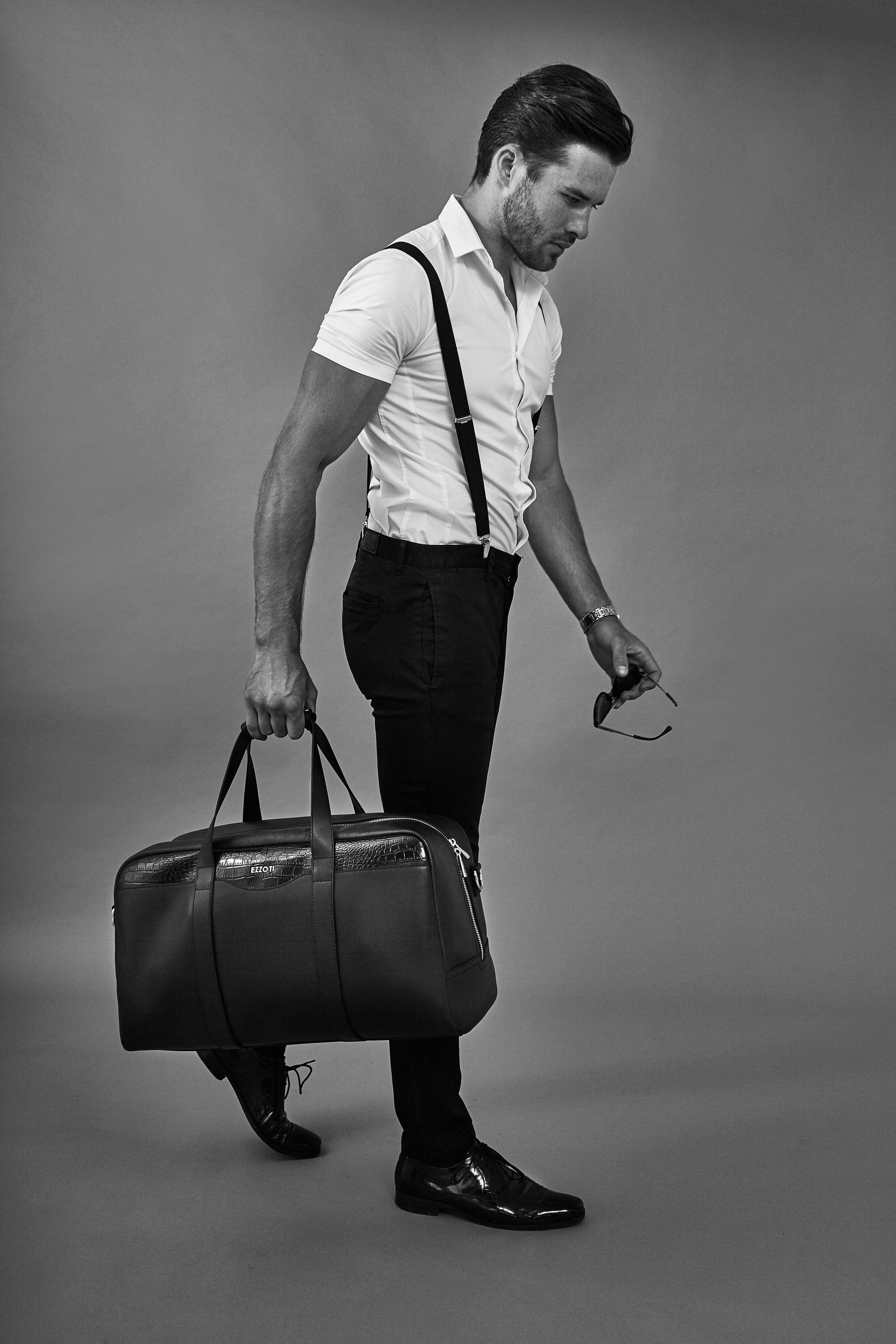 Santiago Soft Grain and Crocodile Embossed Leather Holdall - EZZOTI