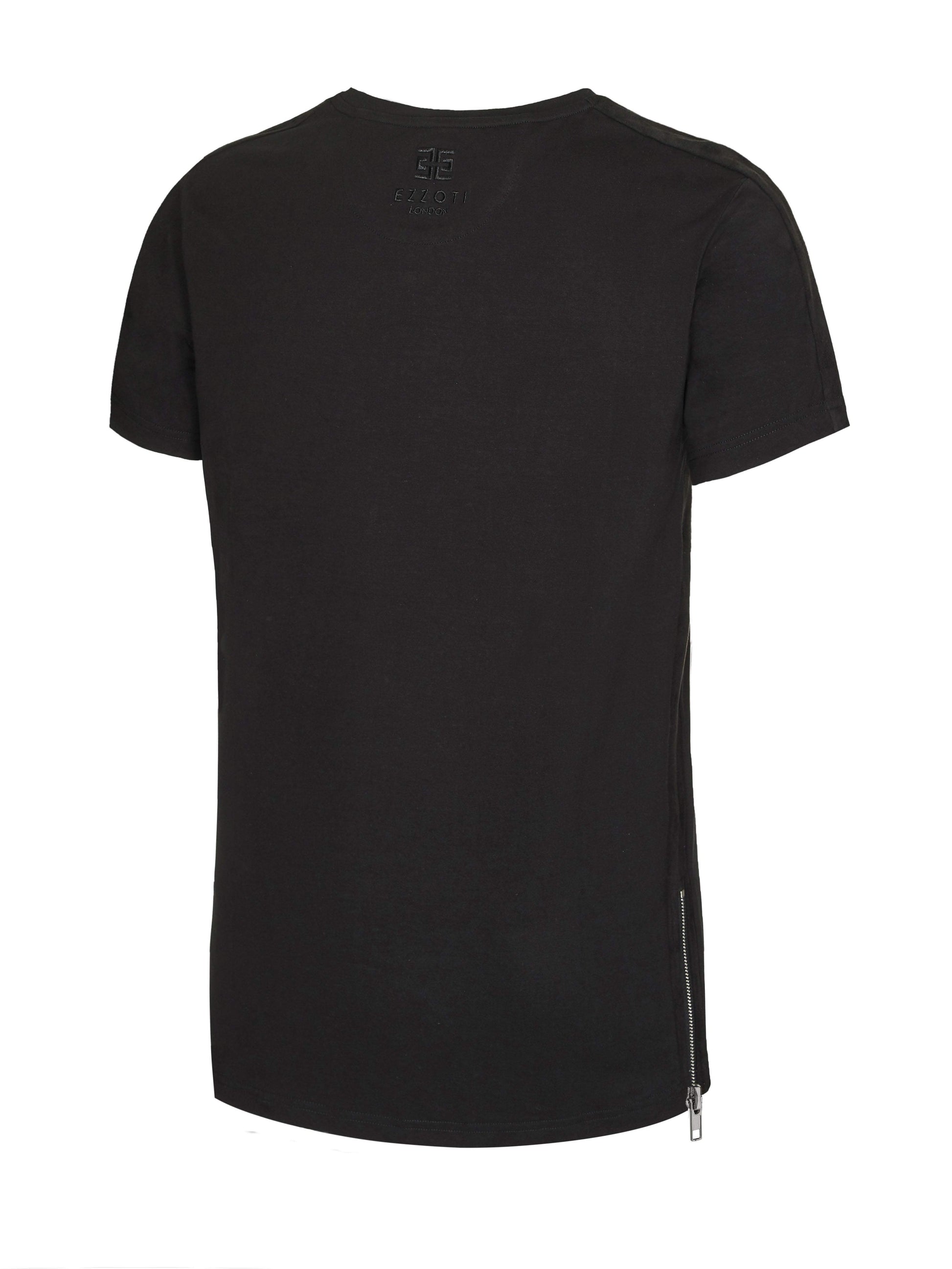 EZZOTI Suede Stripe Cotton Side Zip T-Shirt - Black