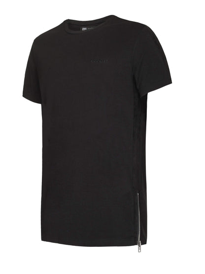 EZZOTI Suede Stripe Cotton Side Zip T-Shirt - Black