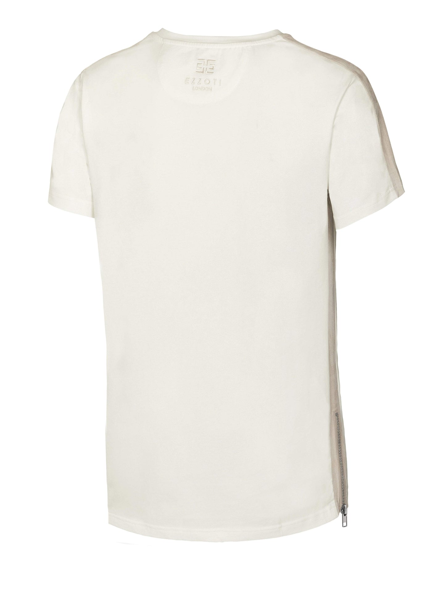 EZZOTI Suede Stripe Cotton Side Zip T-Shirt - Off White