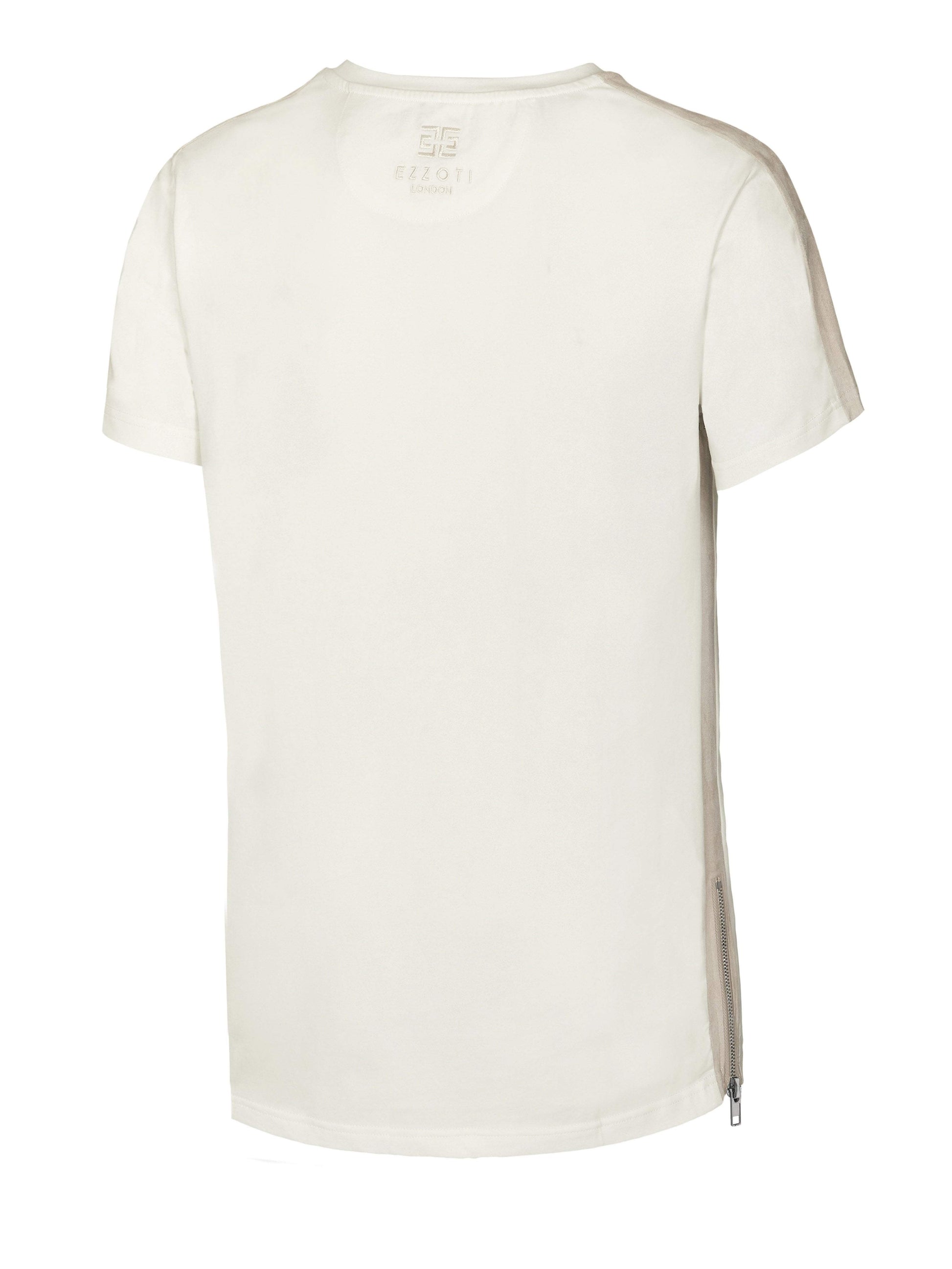 EZZOTI Suede Stripe Cotton Side Zip T-Shirt - Off White