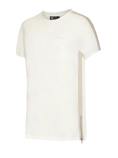 EZZOTI Suede Stripe Cotton Side Zip T-Shirt - Off White