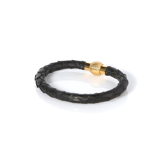 Zeus Genuine Python Leather Bracelet - Black/Gold - EZZOTI