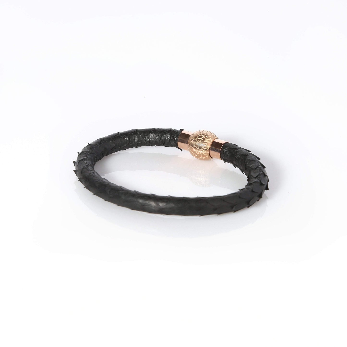 Zeus Genuine Python Leather Bracelet - Black/Rose Gold - EZZOTI