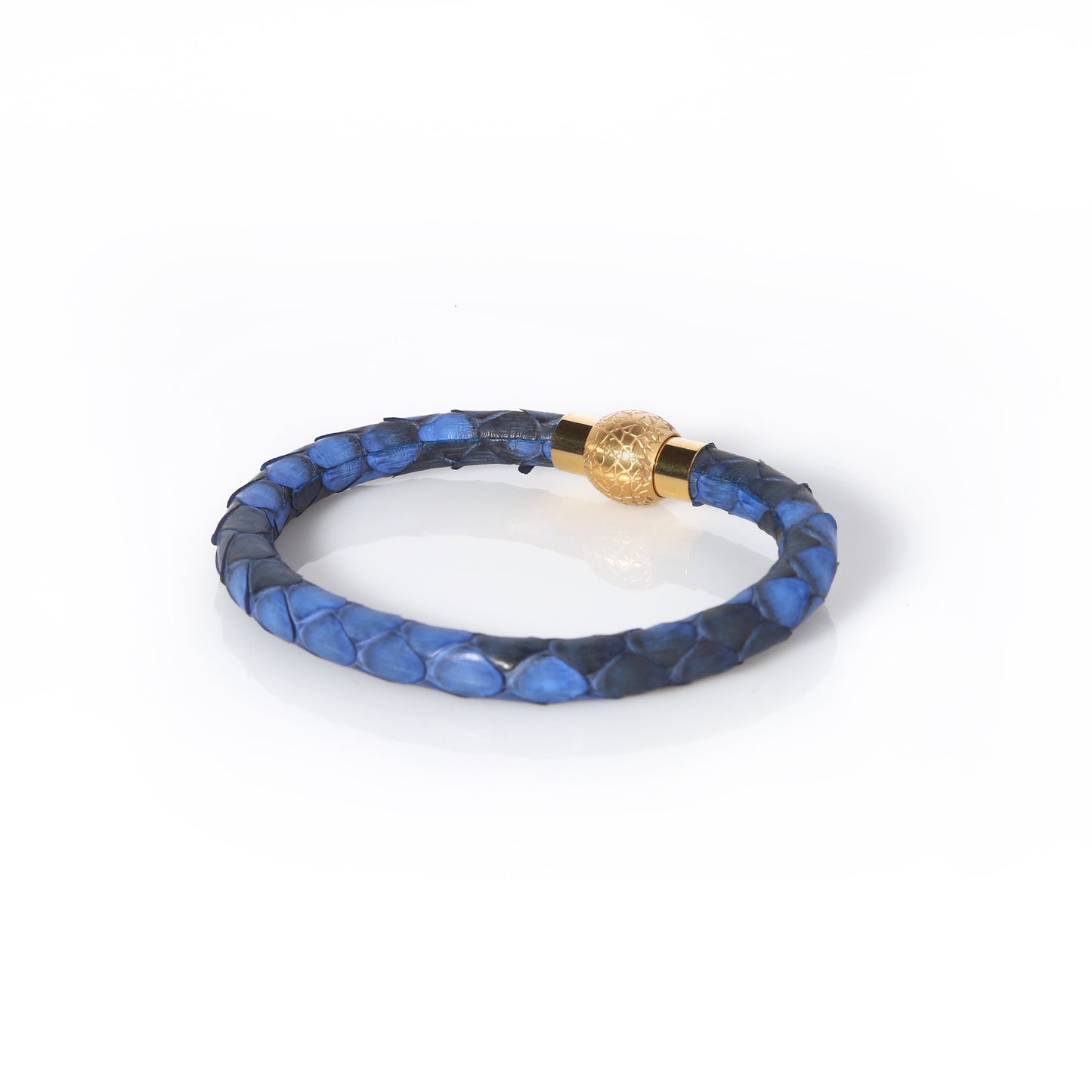 Zeus Genuine Python Leather Bracelet - Blue/Gold - EZZOTI