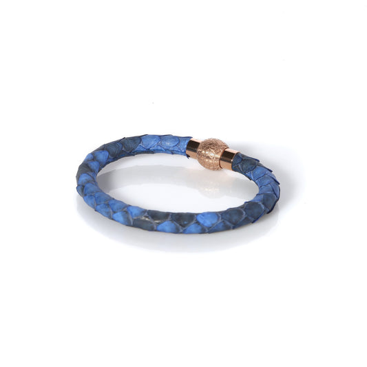 Zeus Genuine Python Leather Bracelet - Blue/Rose Gold - EZZOTI