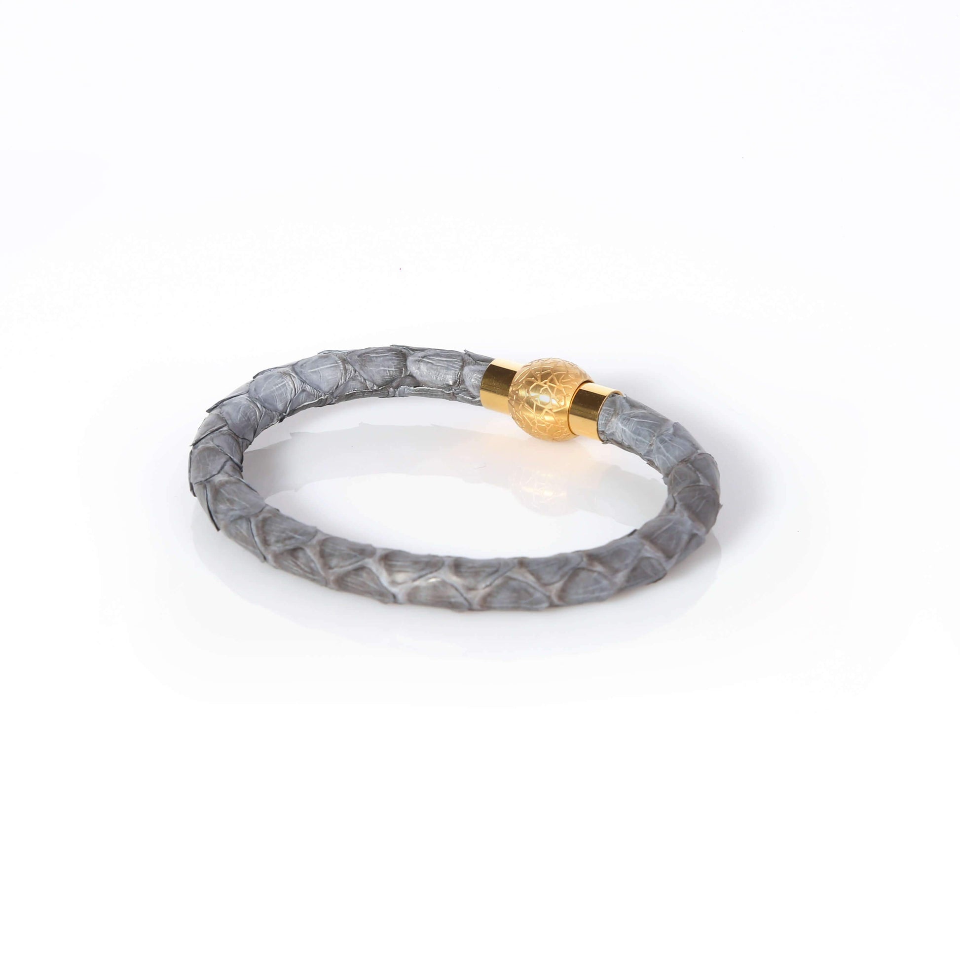 Zeus Genuine Python Leather Bracelet - Grey/Gold - EZZOTI