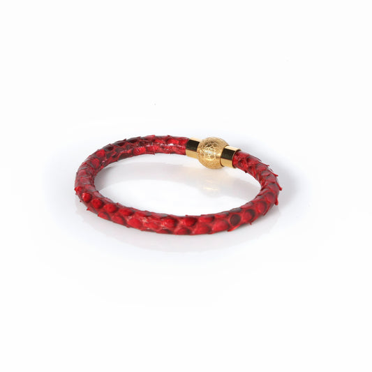 Zeus Genuine Python Leather Bracelet - Red/Gold - EZZOTI