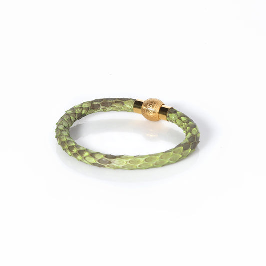 Zeus Genuine Python Leather Bracelet - Sage Green/Gold - EZZOTI