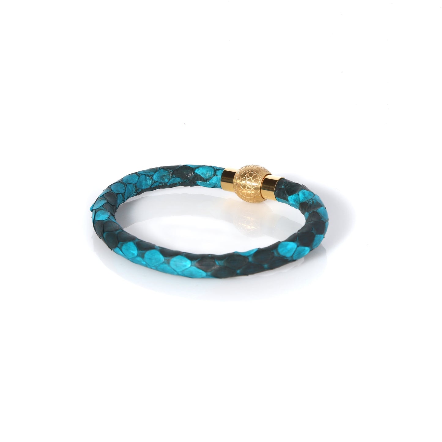 Zeus Genuine Python Leather Bracelet - Turquoise/Gold - EZZOTI