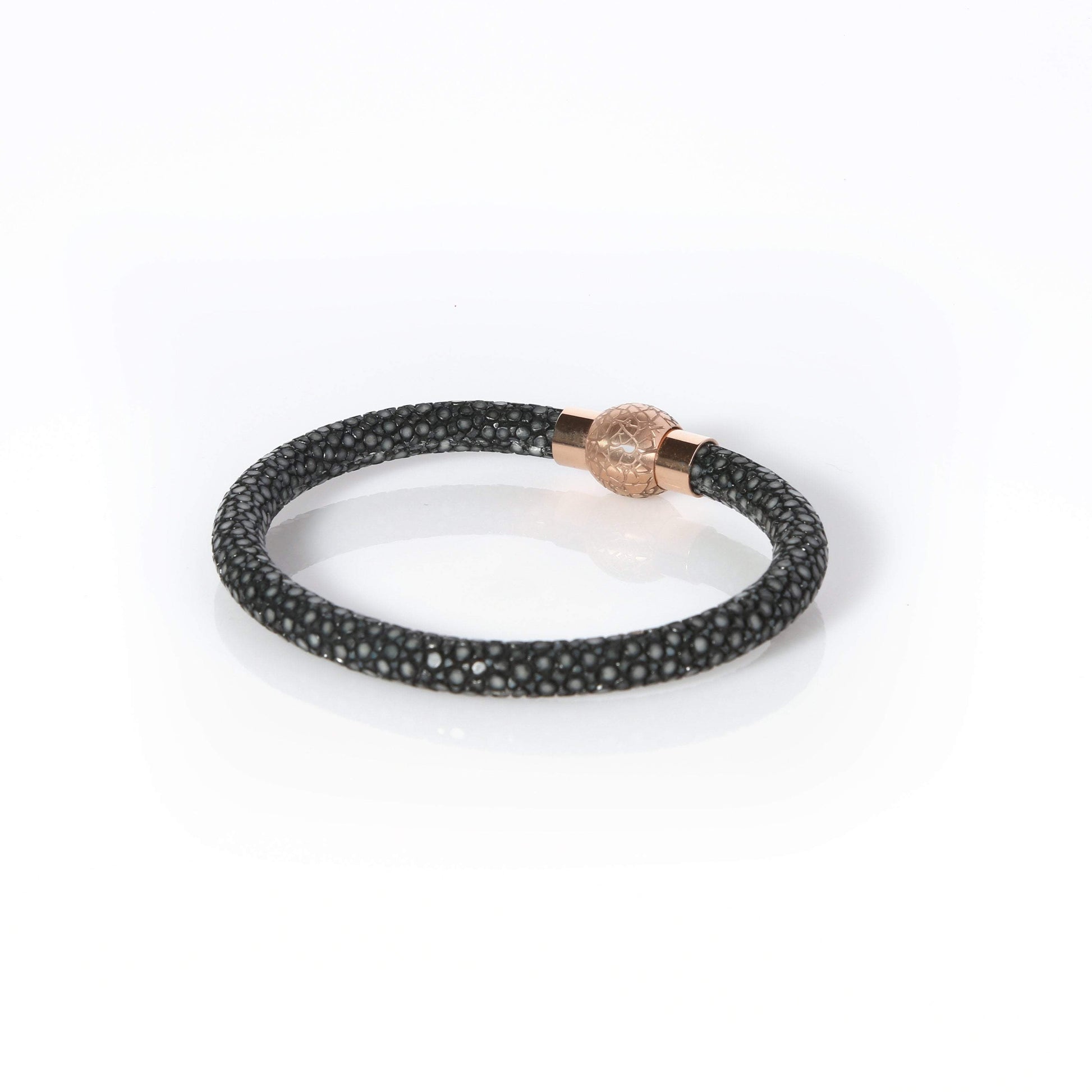 Zeus Genuine Stingray Leather Bracelet - Black/Rose Gold - EZZOTI