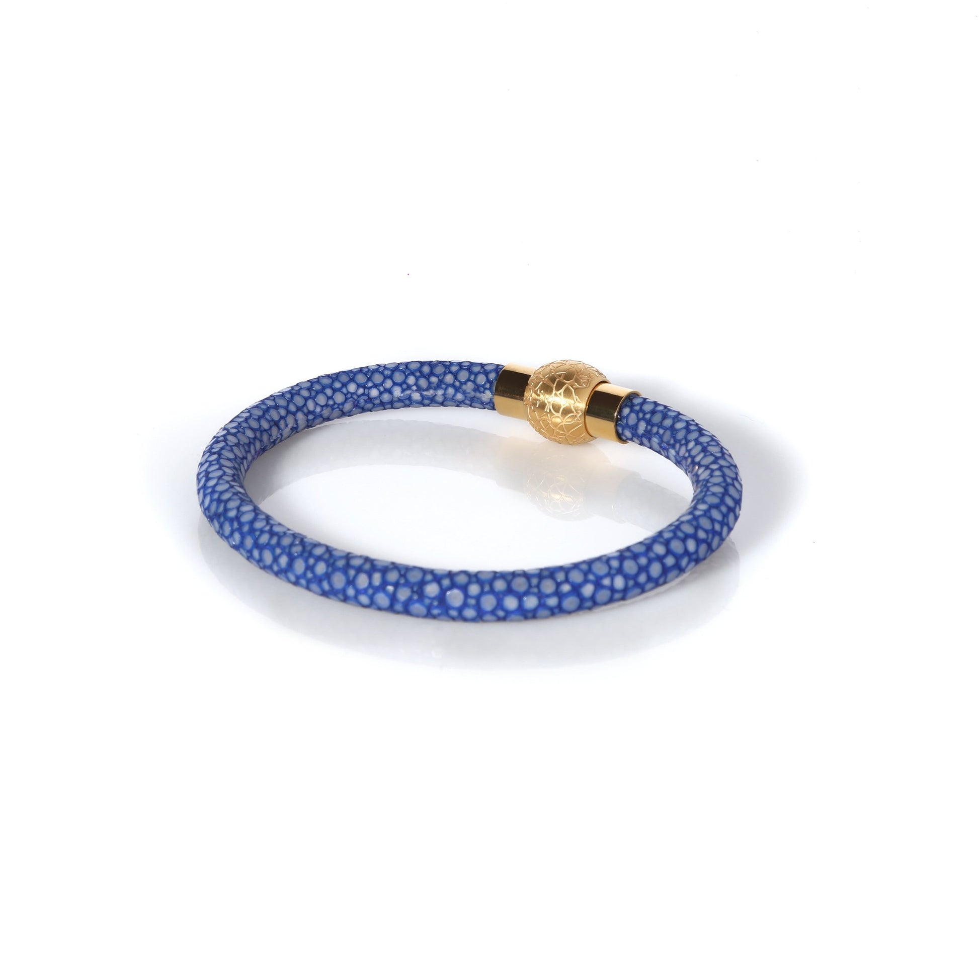 Zeus Genuine Stingray Leather Bracelet - Blue/Gold - EZZOTI