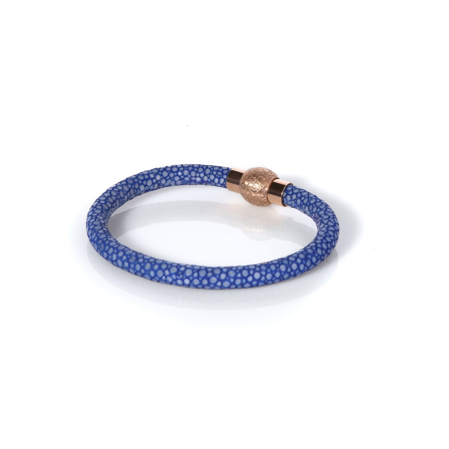 Zeus Genuine Stingray Leather Bracelet - Blue/Rose Gold - EZZOTI