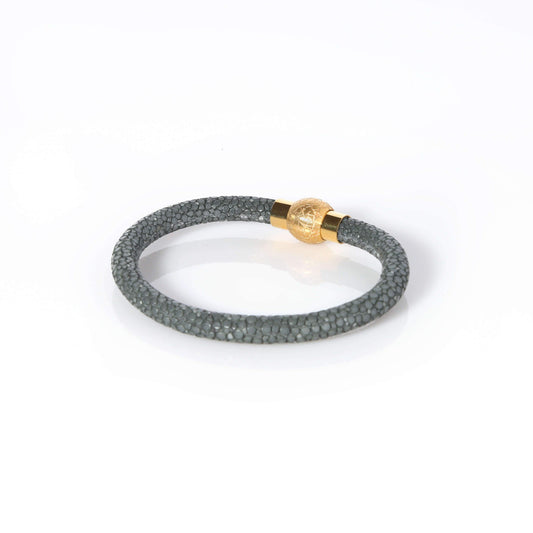 Zeus Genuine Stingray Leather Bracelet - Grey/Gold - EZZOTI