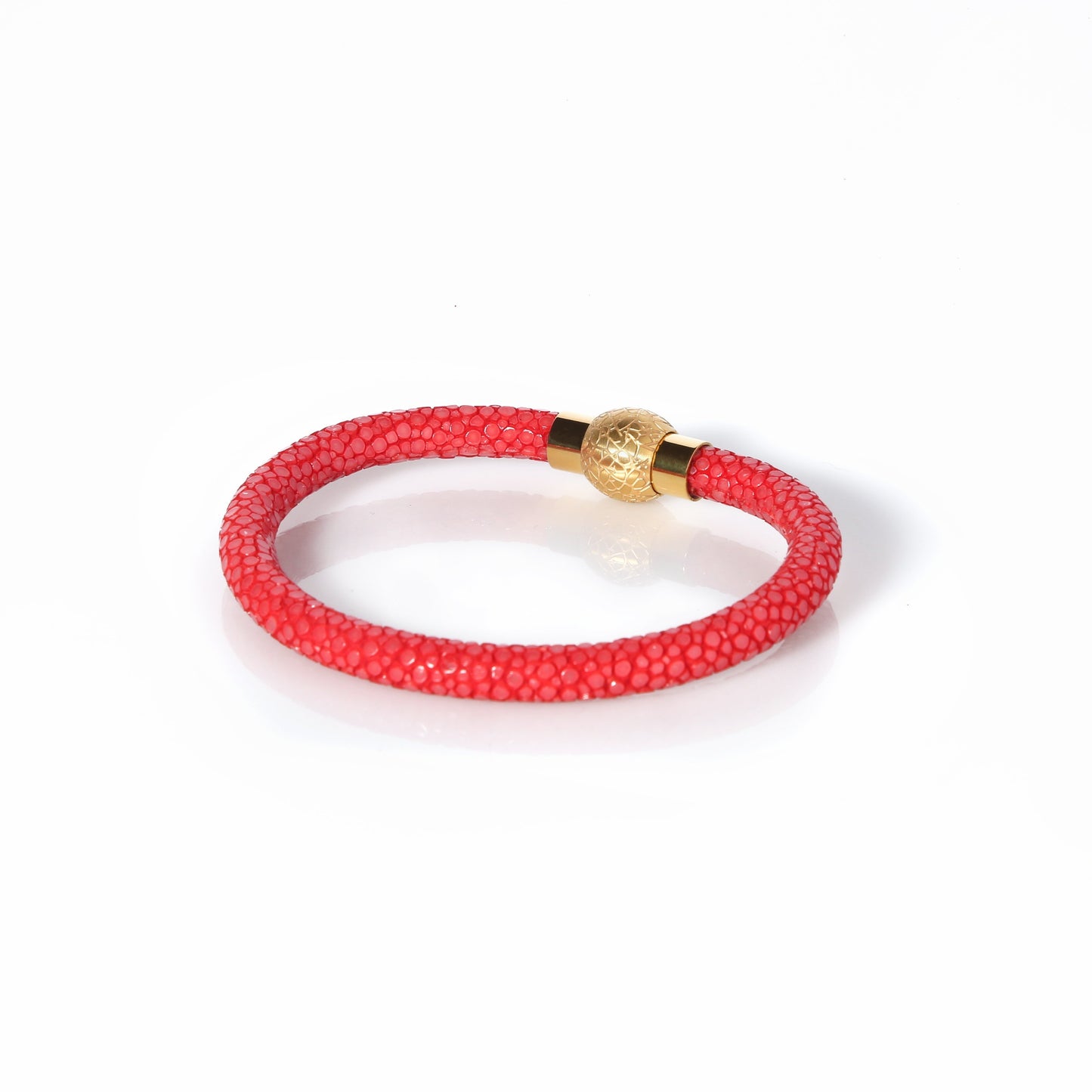 Zeus Genuine Stingray Leather Bracelet - Red/Gold - EZZOTI
